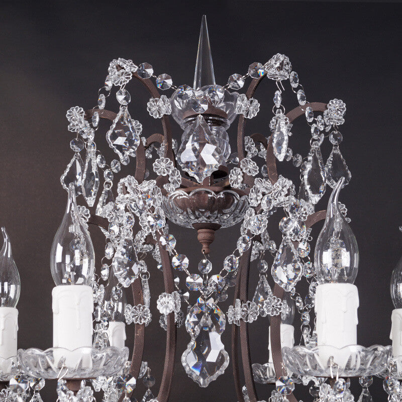 Vintage Crystal Candelabra Lamp - 6-Light Rust Table Lamp for Living Room
