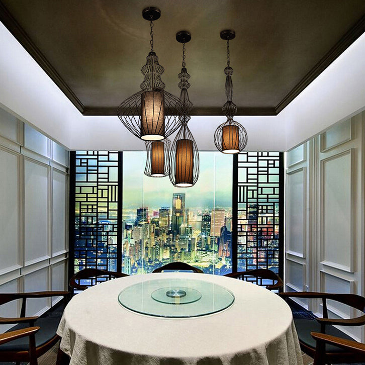 Contemporary Industrial Cage Iron Pendant Light for Living Room
