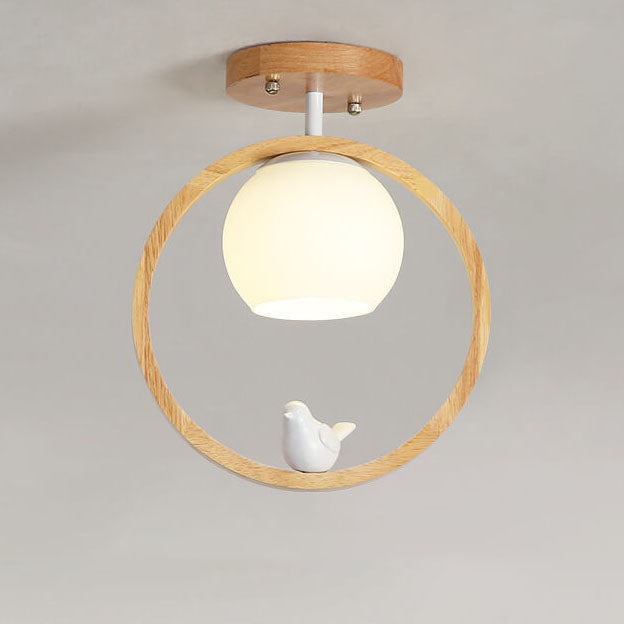 Modern Japanese Minimalist Round Bird Semi-Flush Mount Ceiling Light