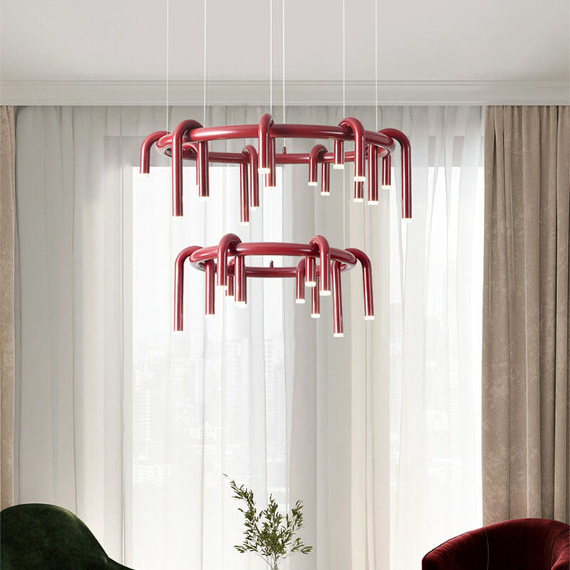Modern Mid-Century LED Geometric Iron Chandelier for Living Room