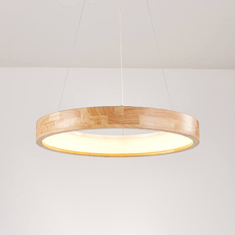 Japanese Simplicity Log Circle Island Light LED Chandelier - Modern Minimalist Lighting Fixture for Kitchen and Dining Rooms, Energy Efficient Design, Adjustable Height, Warm White Illumination