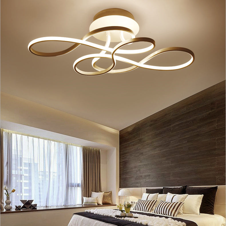 Modern Transitional Irregular Strip Aluminum Acrylic LED Semi-Flush Mount Ceiling Light for Living Room