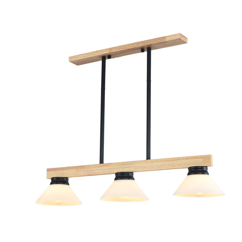 Nordic Solid Wood Cone Glass Shade 3/4 Light Island Chandelier