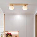 Traditional Japanese Striped Glass Wood Long Plate Flush Mount Ceiling Light