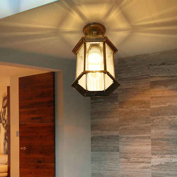 Traditional Outdoor Hexagonal Waterproof Lantern - 1-Light Semi-Flush Mount Ceiling Fixture