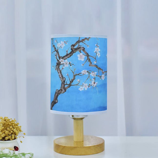 Modern Minimalist LED Table Lamp, Fabric Column Landscape Design, Wood Base Lighting, Contemporary Home Decor, Stylish Nightstand Lamp, Energy-Efficient LED, Living Room Accent Light, Bedroom Illumination, Unique Design Lamps, Eco-Friendly Lighting Soluti