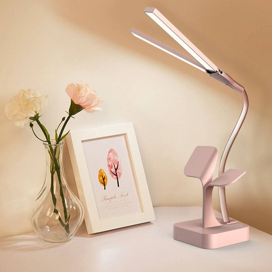 Modern Folding Dual Lamp Plug-In Station Table Lamp with USB Ports, Adjustable Brightness, Minimalist Design, Stylish Nightstand Lamp for Home Office, Bedroom, Study, Energy-Efficient Lighting, Contemporary Indoor Decor Accessory