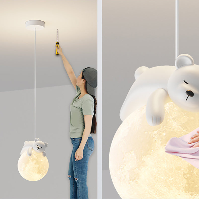 Contemporary Creative Resin Rabbit Moon 1-Light Kids Pendant Light for Living Room, Playroom, Nursery, Cute Rabbit Design, Children's Bedroom Lighting, Unique Pendant Fixture, Decorative Home Accent, Modern Animal Pendant Light, Kids Room Decor, Adjustabl