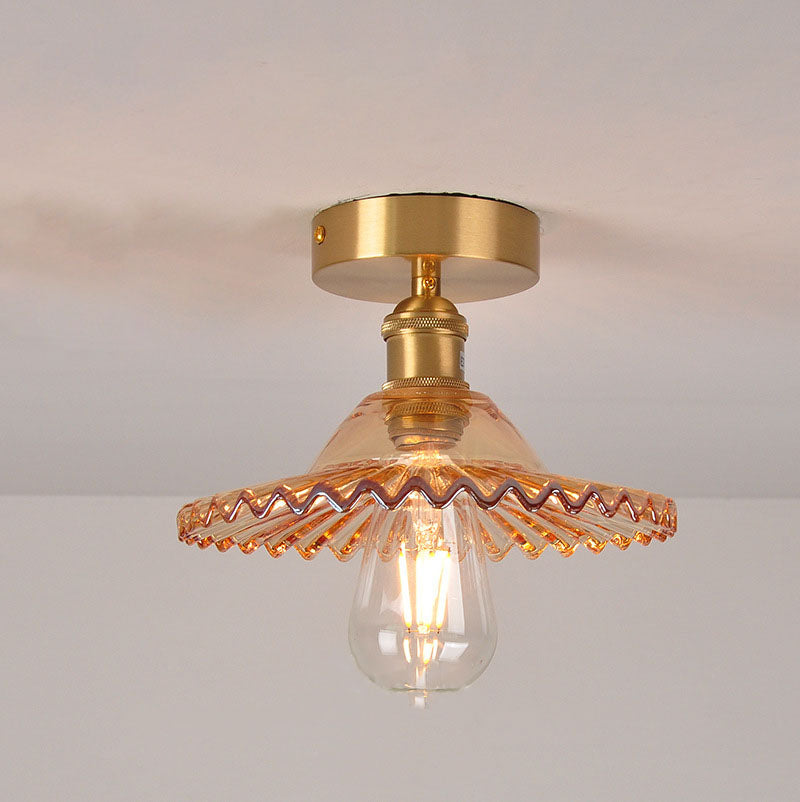 Vintage Glass Iron Lotus Semi-Flush Mount Ceiling Light