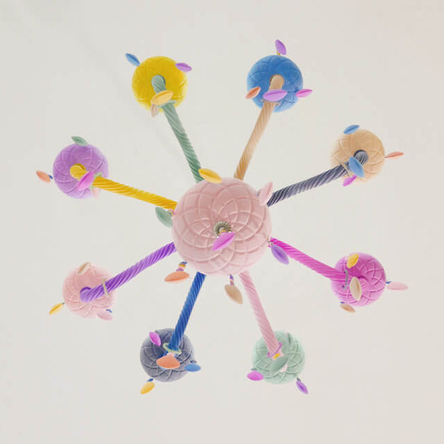 Modern Children's Princess Macaroon Candelabra Crystal Glass Chandelier 5/6/8/10/12/15 Light Fixture Elegant Decorative Lighting for Kids Room, Nursery, Playroom, Birthday Parties, Home Decor, Glamorous Princess Theme, Adjustable Hanging, Twinkling Illumi