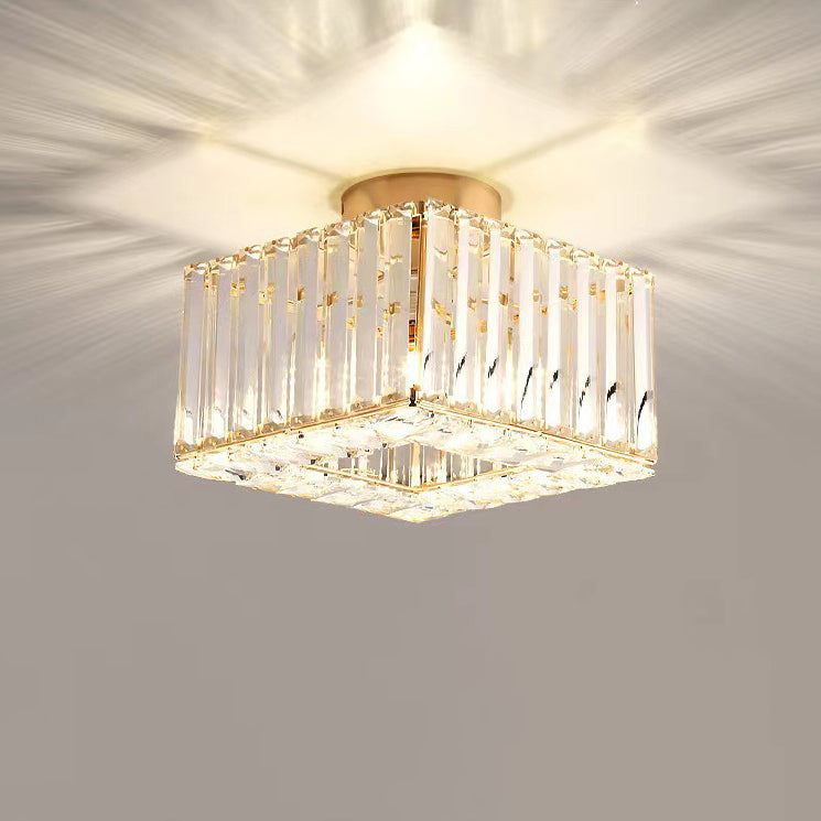 Modern Luxury Crystal Round Square 1-Light Semi-Flush Mount Ceiling Light for Living Room