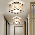 Traditional Chinese Square Iron Semi-Flush Mount Ceiling Light for Hallway