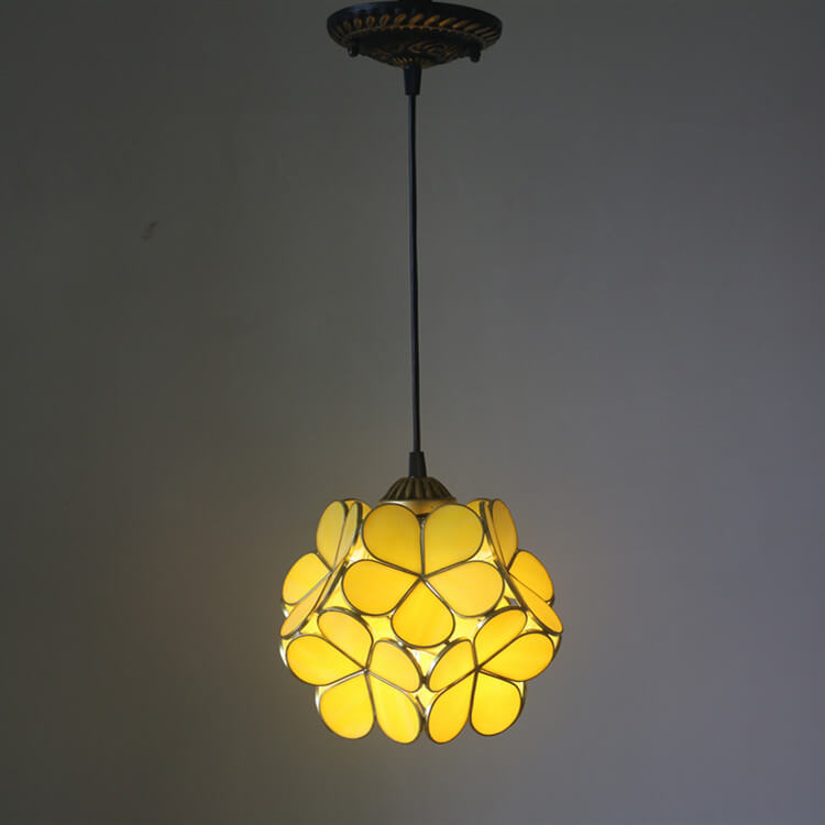 Vintage Stained Glass Petal Pendant Light - Illuminated Floral Charm