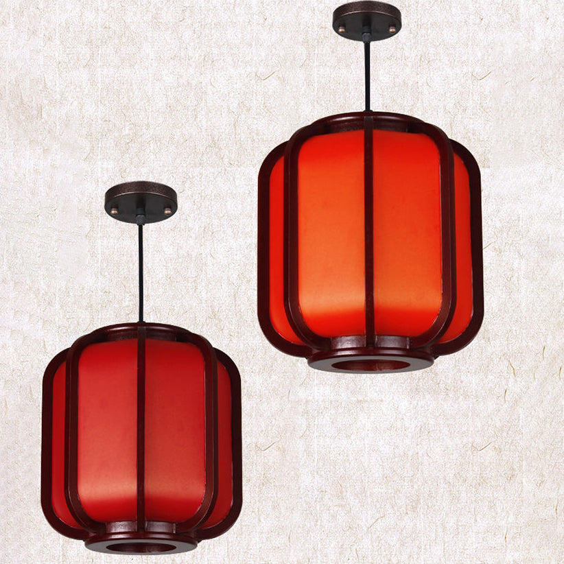 Traditional Chinese Faux Sheepskin Wooden Lantern Pendant Light - 1-Light for Living Room
