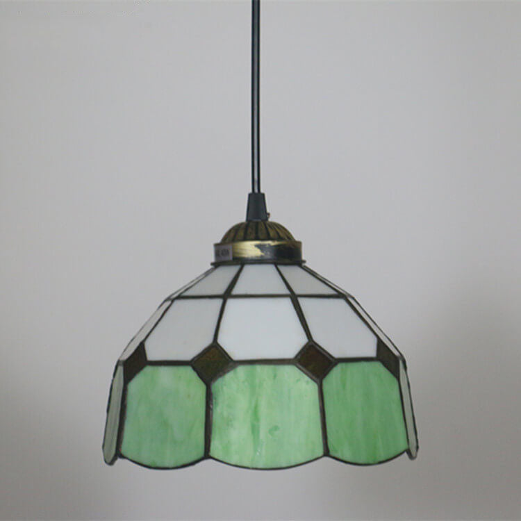 Traditional Tiffany Stained Glass Pendant Light for Living Room, Round 1-Light Iron Dome Shade