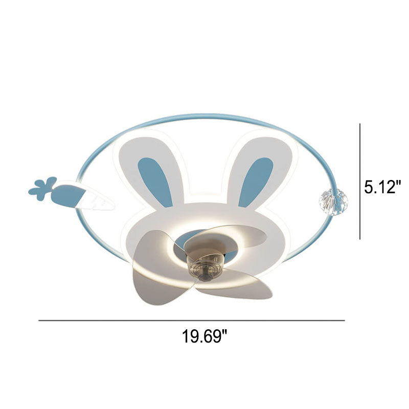 Cartoon Creative Bunny Carrot LED Flush Mount Ceiling Fan Light for Kids Room, Playroom, Nursery, Childrens Ceiling Fan Light Fixture, Cute Bunny Design, Energy Efficient LED Lighting, Adjustable Brightness, Modern Ceiling Fan Light for Kids Decor