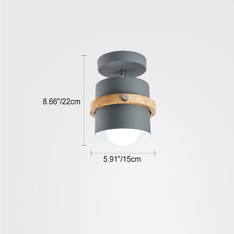 Contemporary Nordic Iron & Wood Semi-Flush Mount Ceiling Light for Hallway