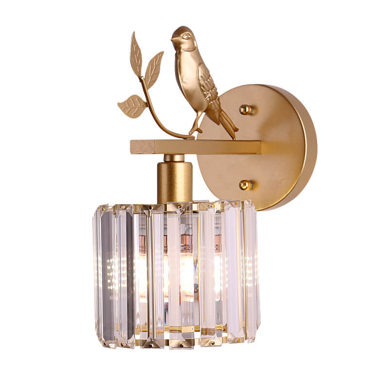 Vintage Iron Glass Round Bird Wall Sconce Lamp - 1-Light for Living Room