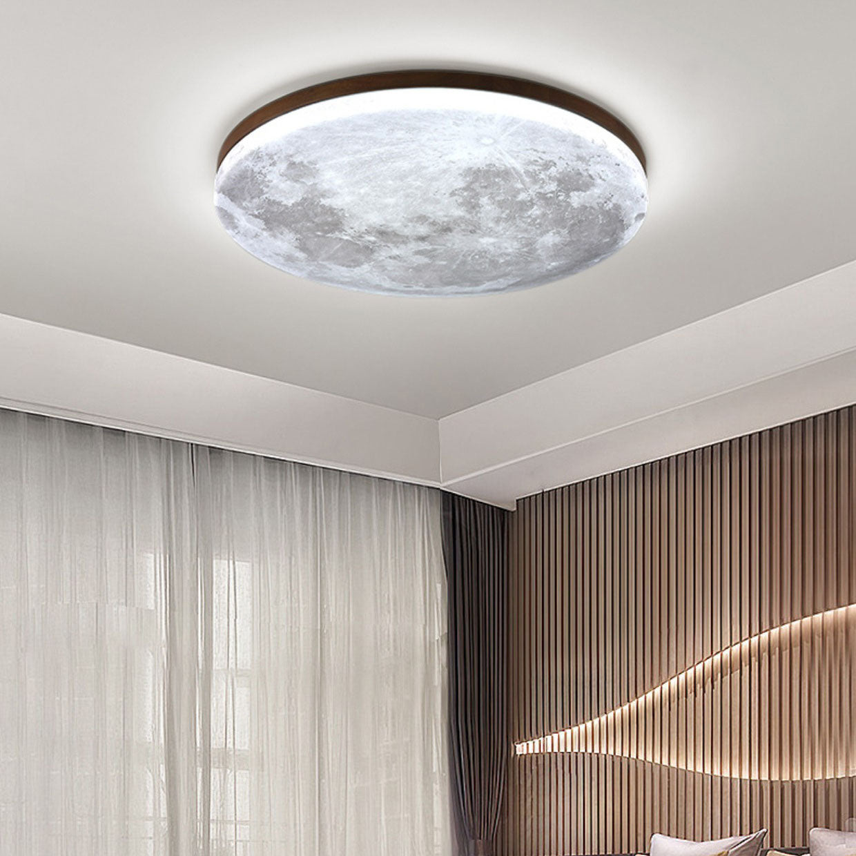 Modern Minimalist LED Flush Mount Ceiling Light - Round PVC Acrylic Moon Design for Living Room