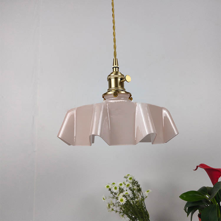 Traditional Japanese Cream Petal Glass Iron Pendant Light for Dining Room