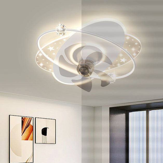 Contemporary Iron Acrylic LED Round Square Ceiling Fan Light for Bedroom