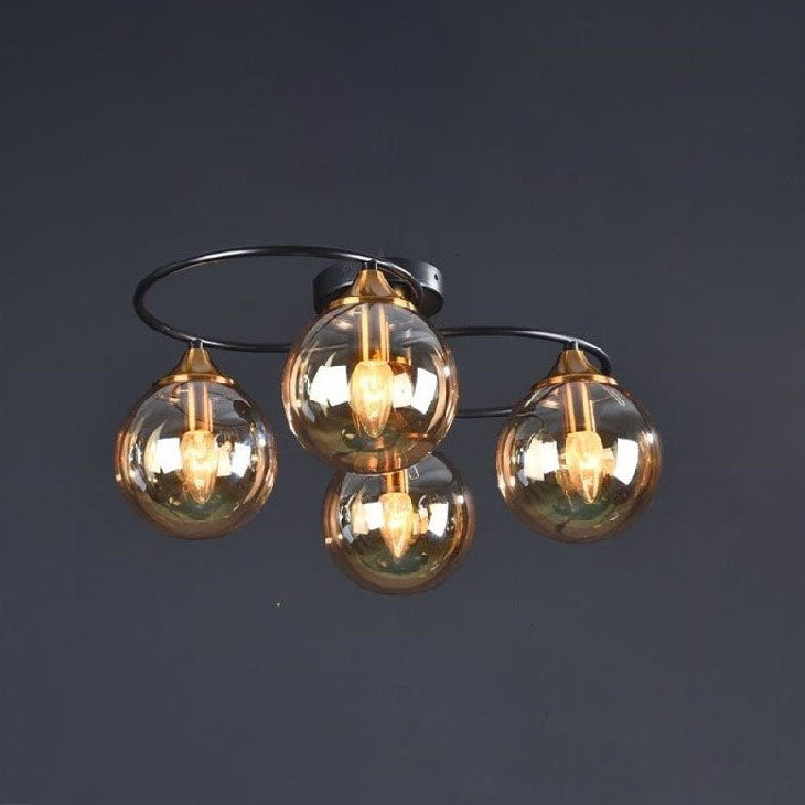 Mid-Century Iron Frame Magic Bean Glass Shade Semi-Flush Mount Ceiling Light 4/6-Light for Living Room