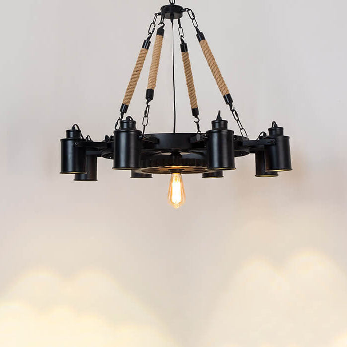 Contemporary Industrial Retro Wrought Iron Hemp Rope Chandelier - 7/9/11 Lights for Living Room