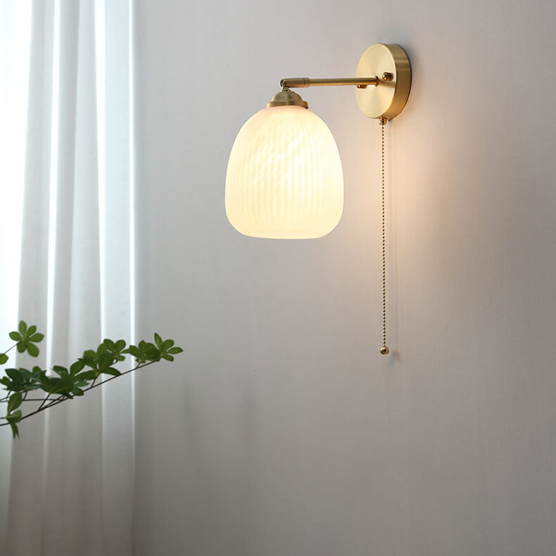 Contemporary Nordic Striped White Glass Brass Wall Sconce Lamp for Bedroom