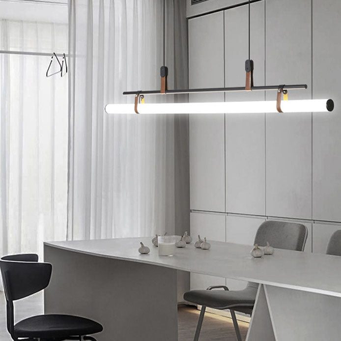 Modern Minimalist LED Island Light Chandelier - Iron, Acrylic & Faux Leather for Living & Dining Rooms