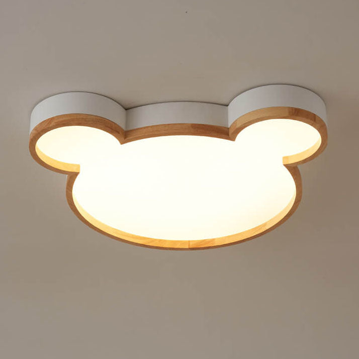 Nordic Wood Bear Shape LED Kids Ceiling Light - Flush Mount Illumination for Children's Room