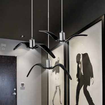 Contemporary Nordic Wrought Iron Seagull LED Pendant Light for Living Room
