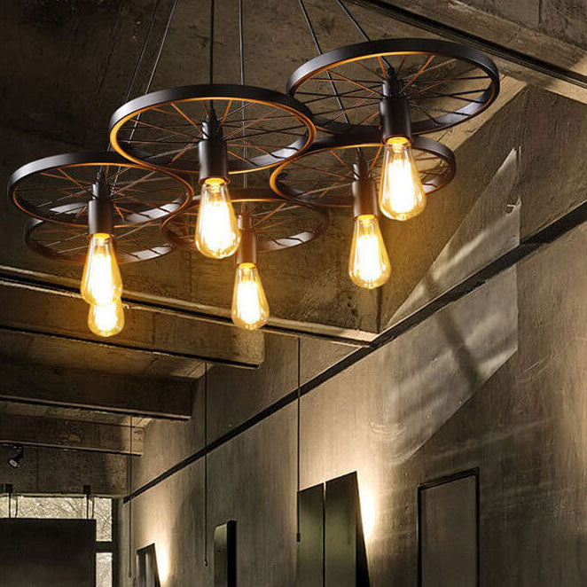 Industrial Wrought Iron Wheels Chandelier - 1/3/6 Light Vintage Lighting Fixture

Elevate your space with this stunning industrial chandelier featuring wrought iron wheels. Perfect for dining rooms, living areas, or entryways, this versatile fixture is av
