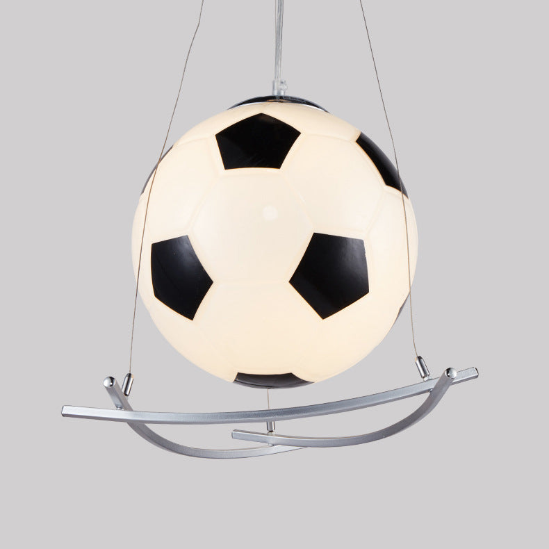 Contemporary Creative Kids Cartoon Soccer Glass Aluminum 1-Light Kids Pendant Light for Bedroom Hanging Fixture Decorative Playroom Ceiling Light Fixture Soccer Theme Kids Room Lighting