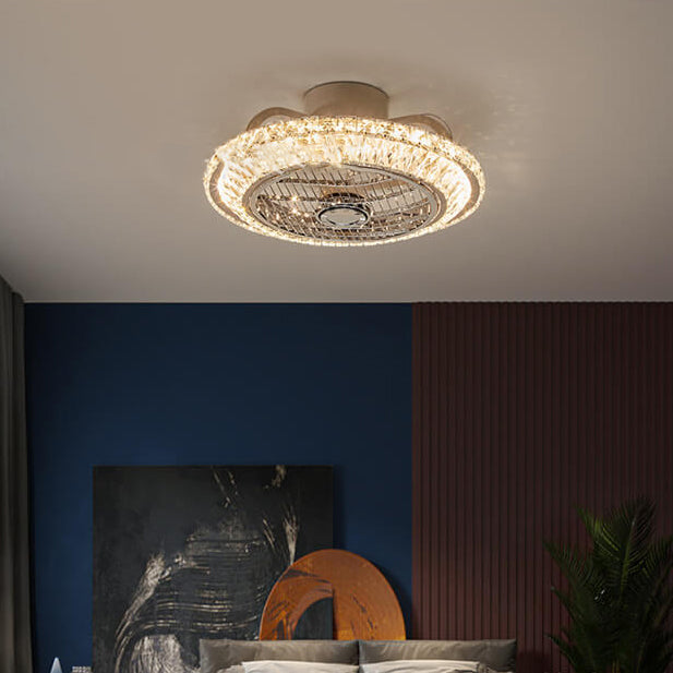 Nordic Crystal Round LED Flush Mount Ceiling Fan Light