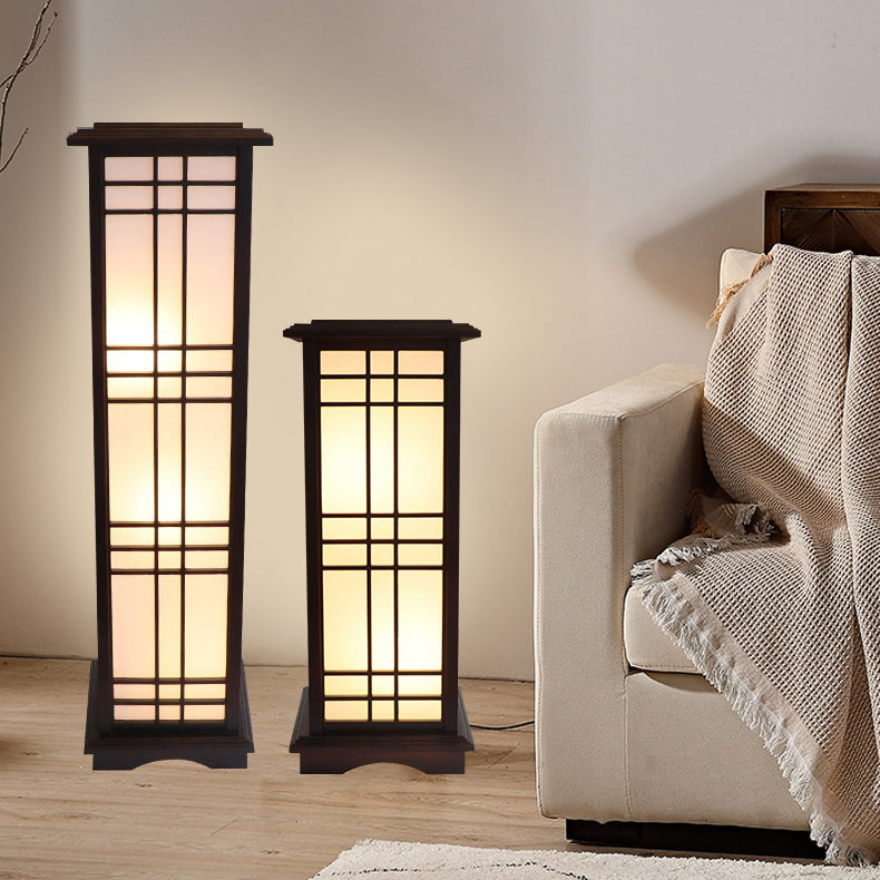 Traditional Chinese Rectangular Parchment Wood 1-Light Floor Lamp for Entertainment Rooms