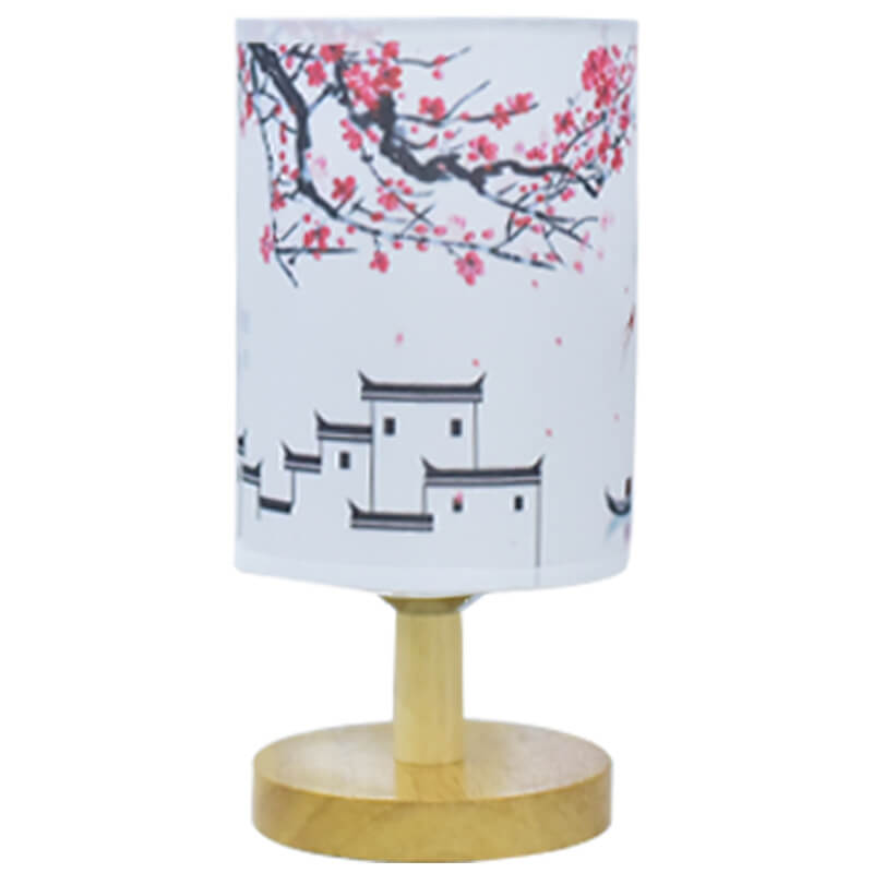 Modern Minimalist LED Table Lamp, Fabric Column Landscape Design, Wood Base Lighting, Contemporary Home Decor, Stylish Nightstand Lamp, Energy-Efficient LED, Living Room Accent Light, Bedroom Illumination, Unique Design Lamps, Eco-Friendly Lighting Soluti