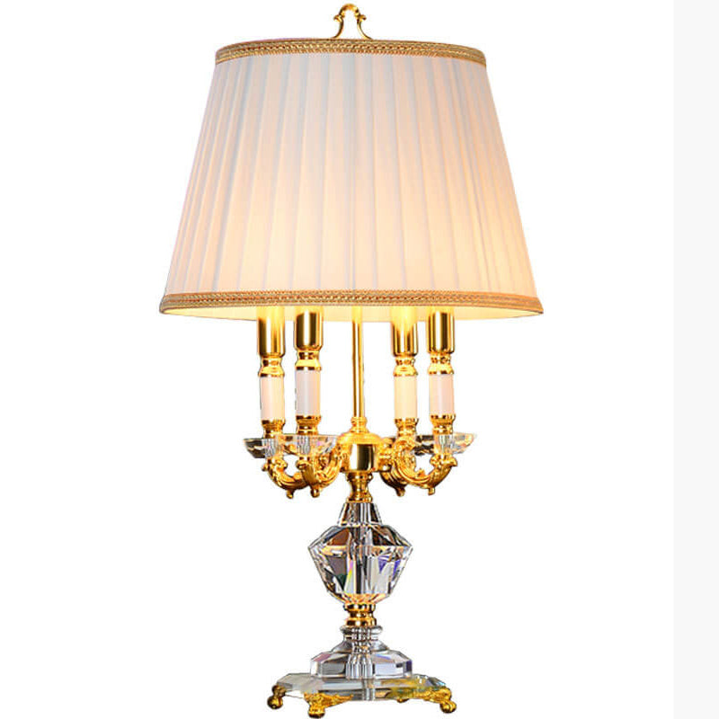 European Luxury Fabric Candle Holder Crystal Base 4-Light Table Lamp Elegant Home Decor Modern Lighting Designer Table Lamp for Living Room Bedroom Beautiful Ambiance Unique Gift Idea High-End Decorative Lighting Premium Quality Fabric Lighting Fixture