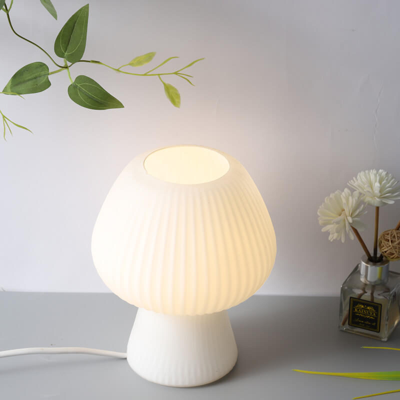 Modern Minimalist Mushroom 1-Light Glass Table Lamp for Bedside, Stylish Nightstand Lighting, Contemporary Home Decor, Elegant Glass Shade, LED Compatible, Small Space Accent Light, Chic Bedroom Lamp