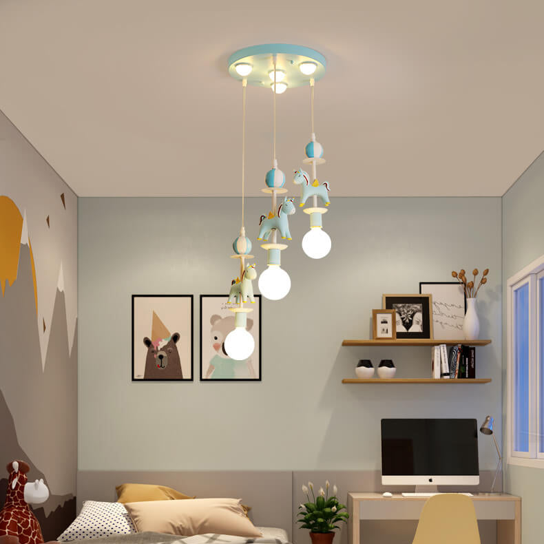 Modern Children's Carousel Eye Protection Resin Iron 1/7/11 Light Flush Mount Ceiling Light for Kids Room Nursery Playroom Colorful Decorative Ceiling Lamp Safe Energy-Efficient Design Bright LED Fixture Stylish Home Decor Indoor Lighting Ideal for Baby R