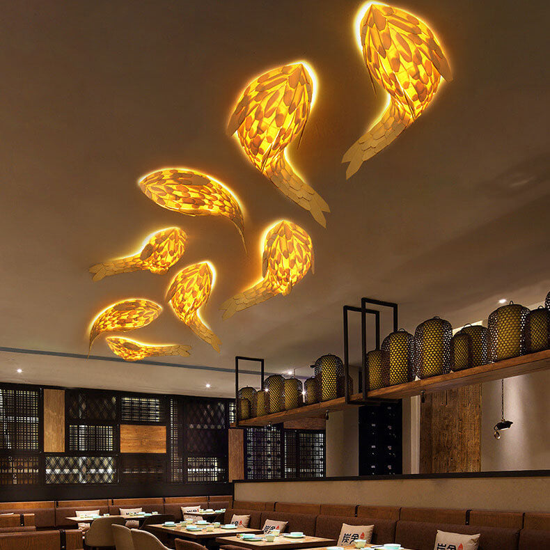 Modern Decorative Carp Linden Wood 2-Light Wall Sconce Lamp