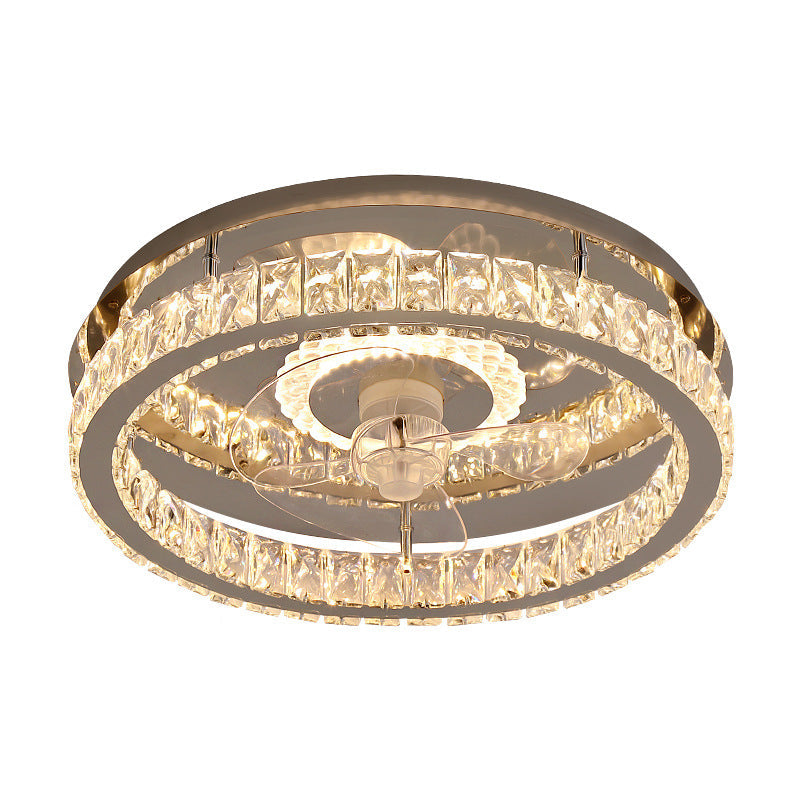 Modern Luxury Crystal Stainless Steel LED Ceiling Fan Light
