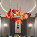 Traditional Chinese Koi Fish Chandelier - Iron PVC Fabric 2/4 Light Dining Room Decor