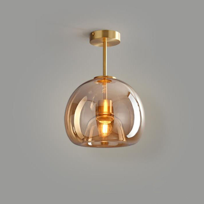 Contemporary Nordic Round Glass Iron Ball Semi-Flush Ceiling Light