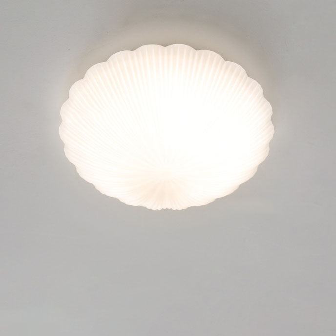 Modern Minimalist Cream Shell Glass LED Flush Mount Light for Living Room & Bedroom