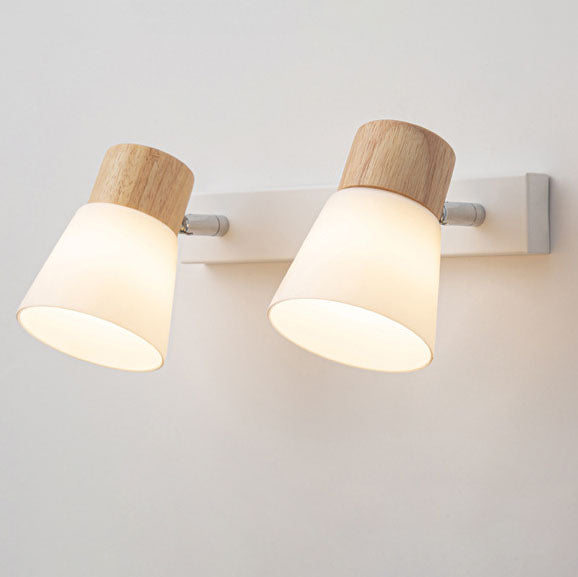 Modern Minimalist Horn Sconce - Rubber Wood, Iron & Glass 1/2 Light Vanity Lamp