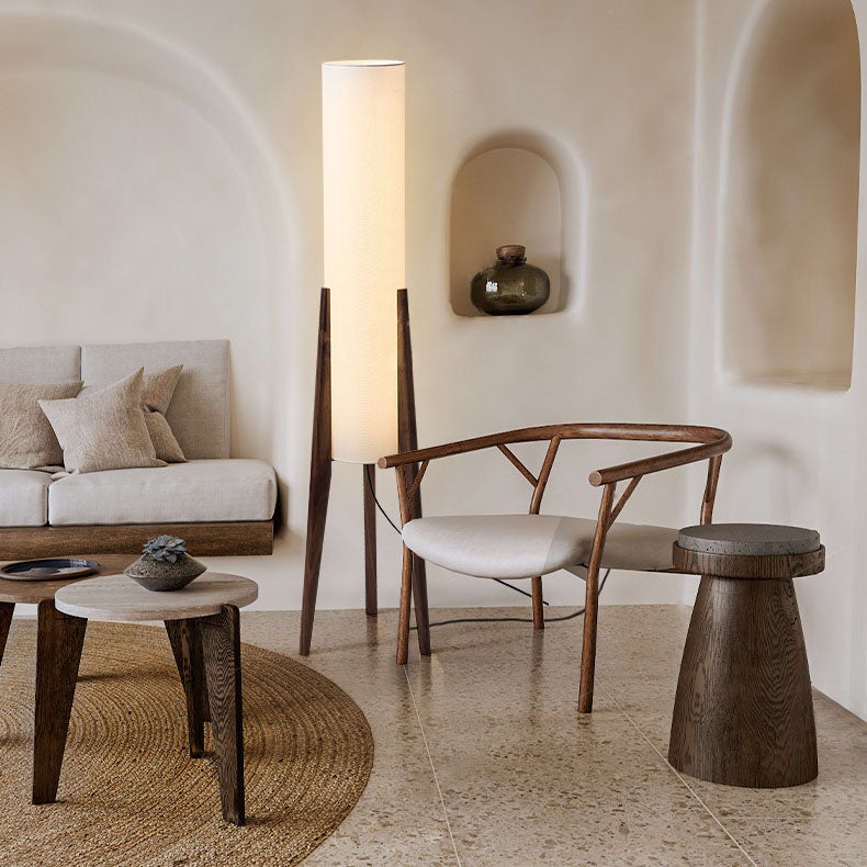 Traditional Chinese Fabric Floor Lamp with Wood Tripod for Study Lighting
