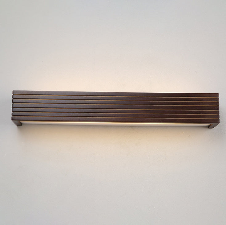Traditional Chinese Striped Wood LED Vanity Mirror Sconce Lamp for Bathroom