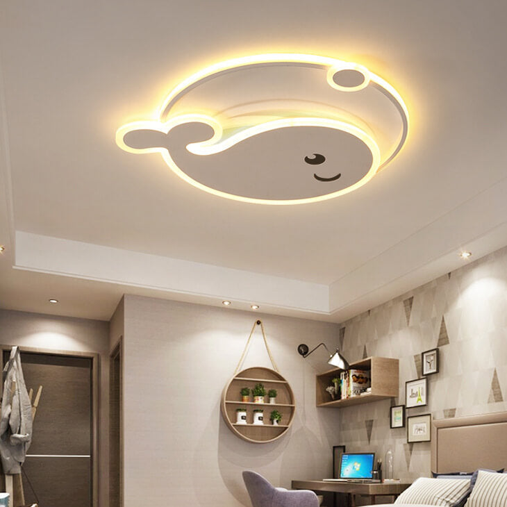 Creative Cartoon Dolphin Moon LED Kids Flush Mount Ceiling Light for Child’s Bedroom, Nursery Lighting, Whale Design Ceiling Fixture, Playful Ocean Theme, Adjustable Brightness, Energy-Efficient, Cute Kids Room Decor, Unique Playroom Lighting, Safe for Ki