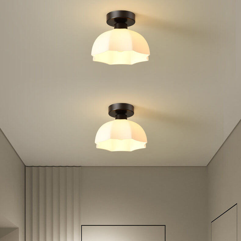 Scandinavian Modern Iron Glass Ceramic Flower Diamond Semi-Flush Mount Light