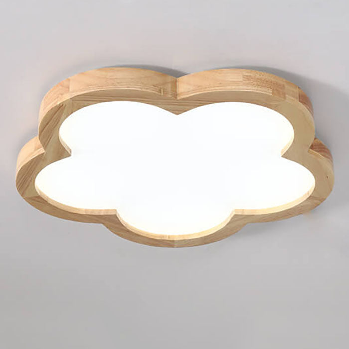 Nordic Simple Solid Wood Flower LED Slim Kids Flush Mount Ceiling Light Fixture, Cute Kids Room Lighting, Sky Blue and White Nursery Light, Modern Children's Ceiling Lamp, Energy Efficient LED Kids Decor Lighting